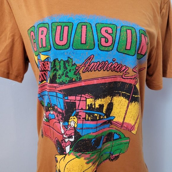 EUC Shein Cruisin American Style Burger City Graphic Orange Tee T-Shirt Size L - Picture 12 of 12